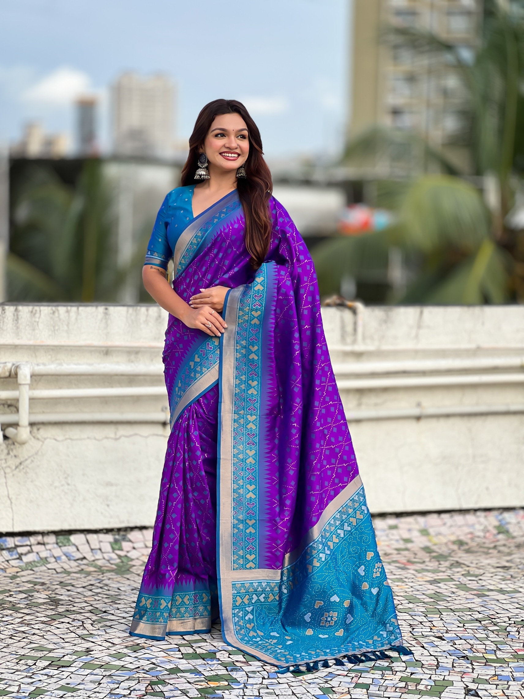 Royal Amethyst Patola Silk Ikat Heritage Saree
