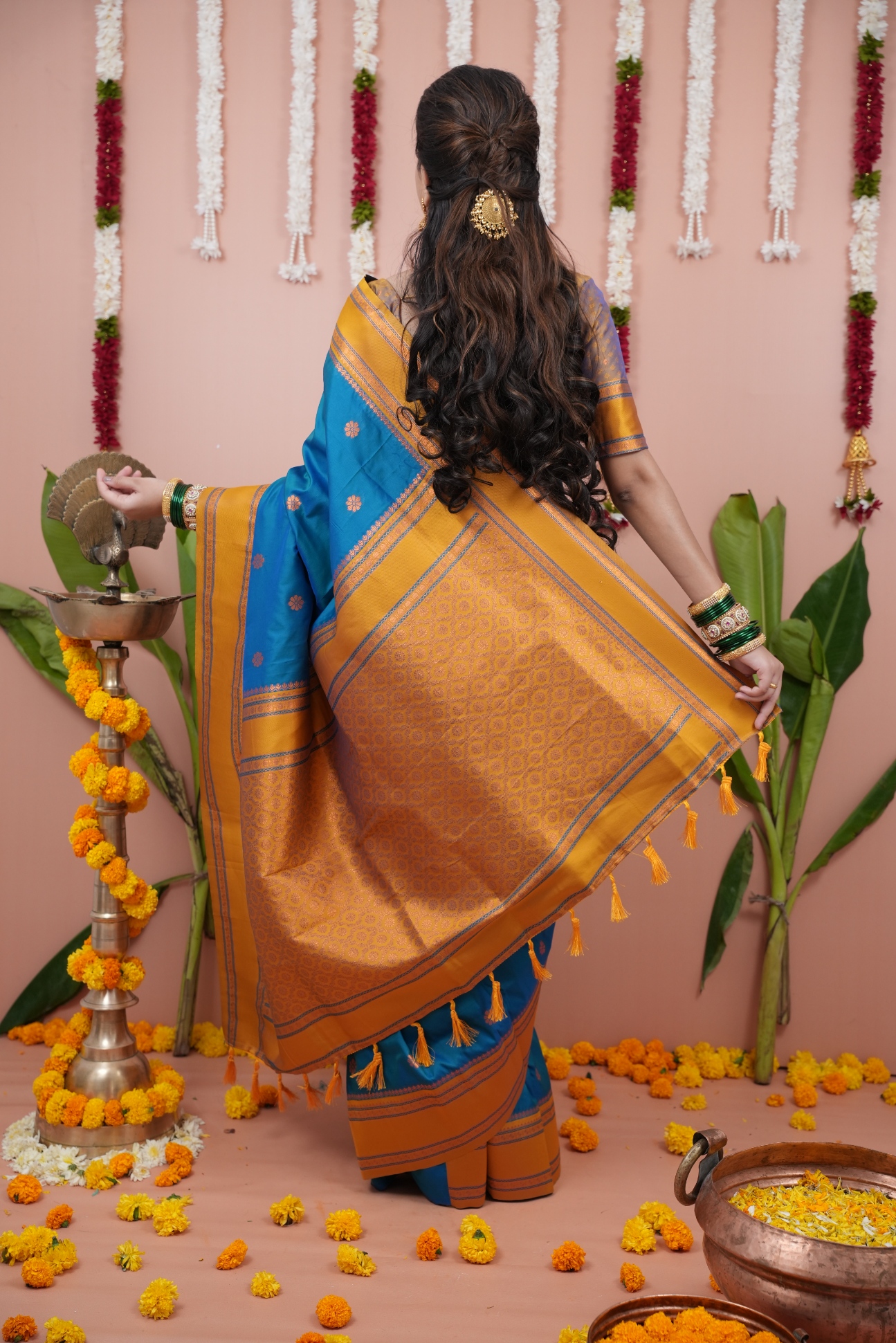 Royal Blue Beige Heritage Soft Silk Saree — alternate view