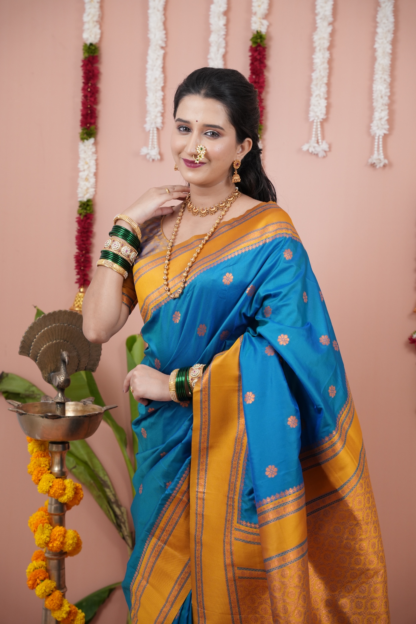 Royal Blue Beige Heritage Soft Silk Saree