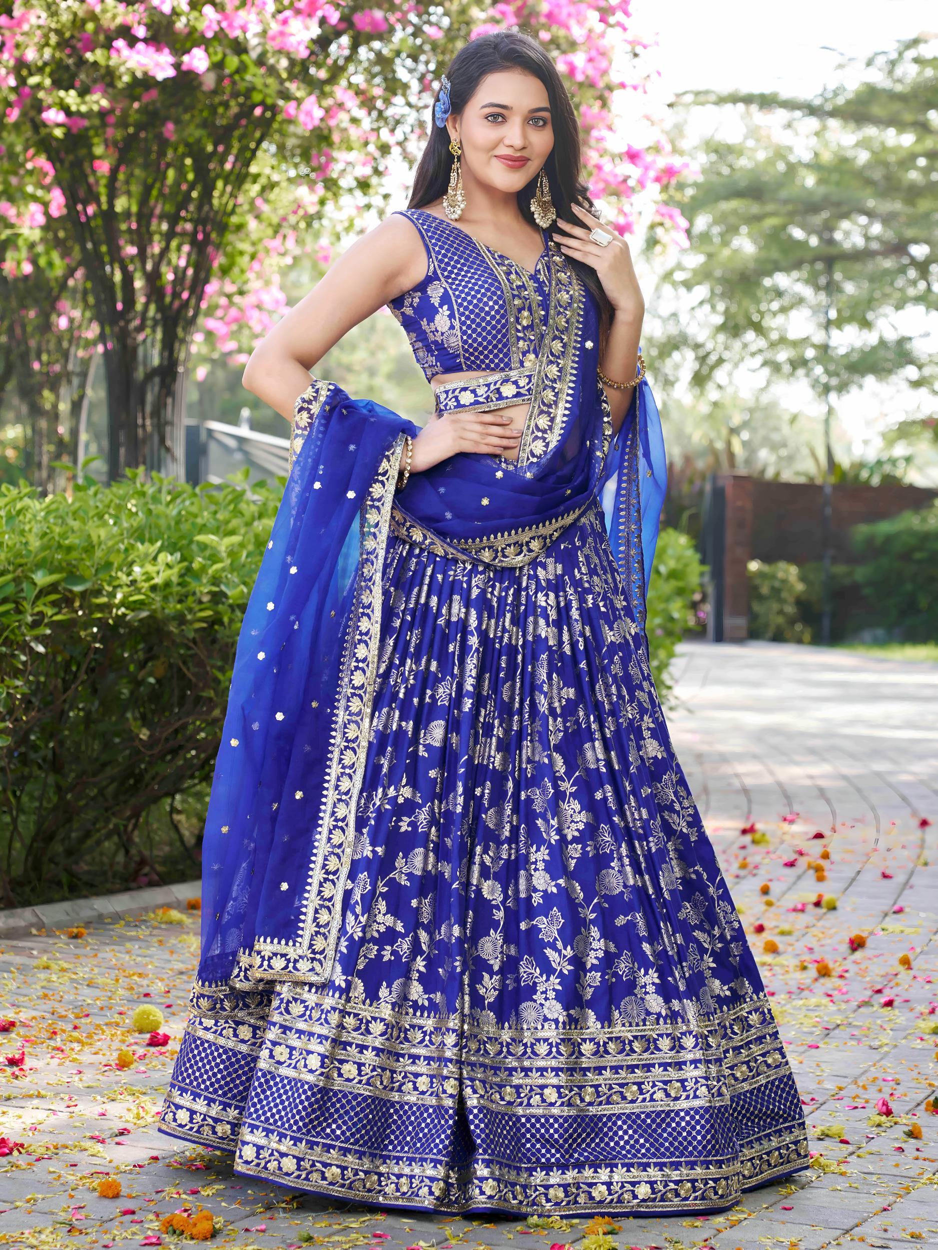 Royal Blue Dola Silk Jacquard Lehenga Choli