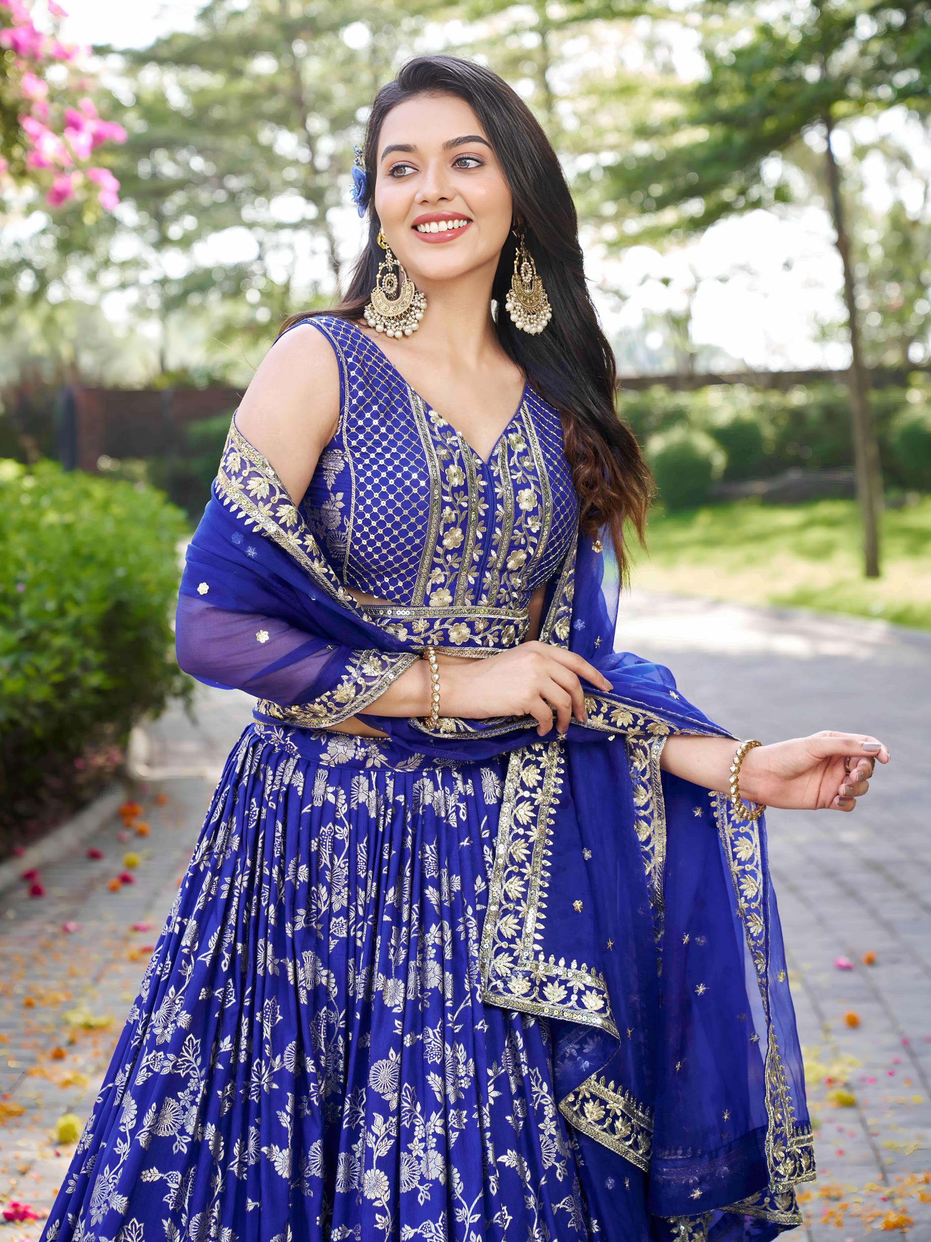 Royal Blue Dola Silk Lehenga