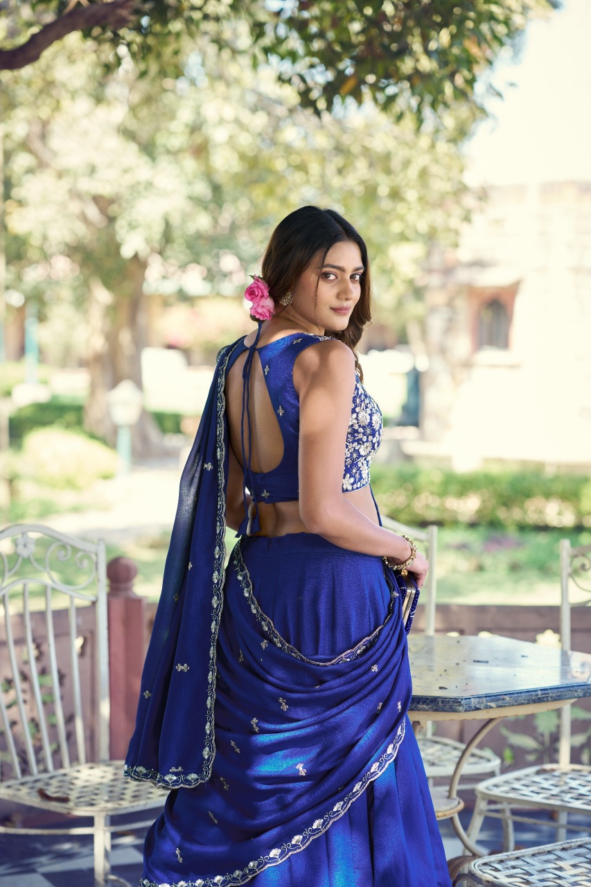 Royal Blue Embroidered Kashmiri Silk Lehenga Choli — alternate view