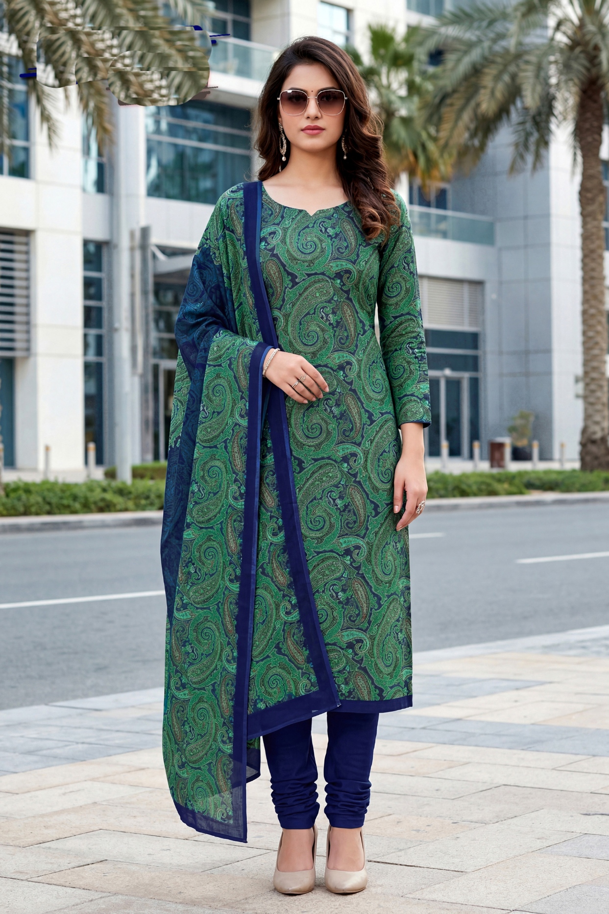 Royal Blue Floral Digital Crepe Straight Salwar Suit