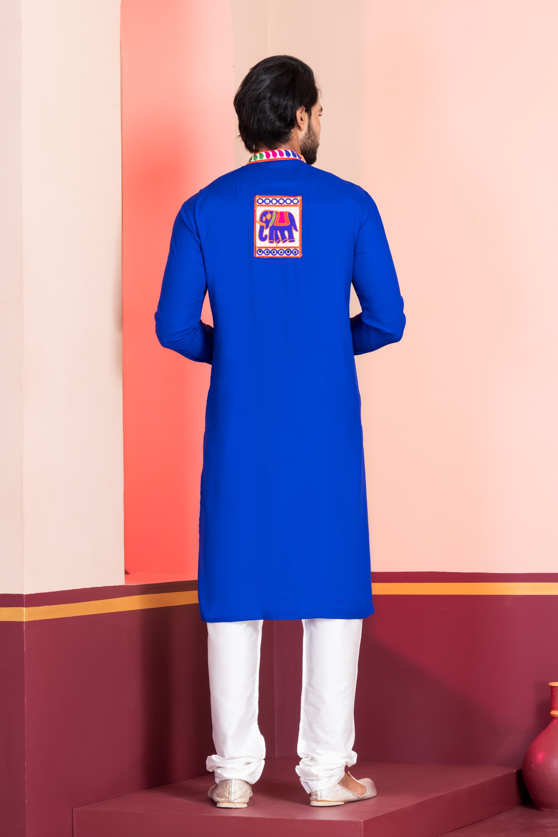 Royal Blue Floral Embroidery Rayon Kurta Pyjama — alternate view