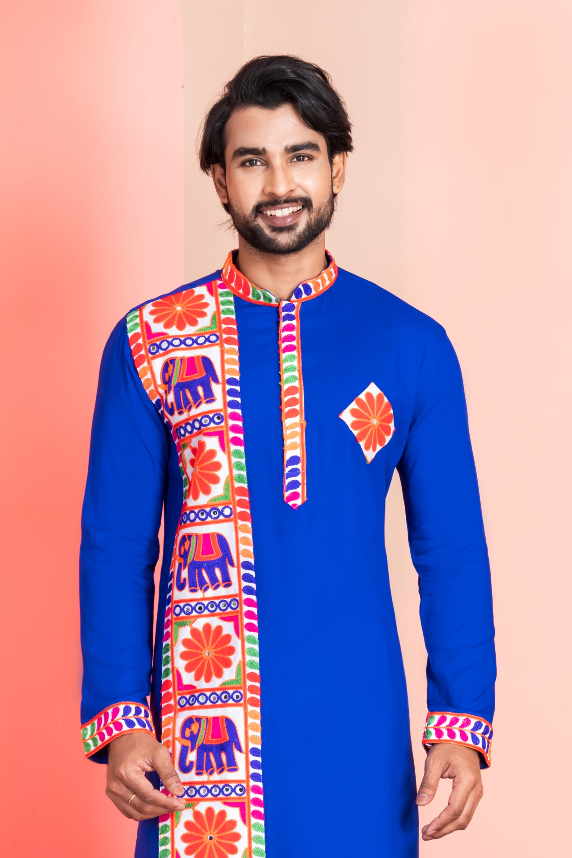 Royal Blue Heritage Embroidered Rayon Kurta Pyjama