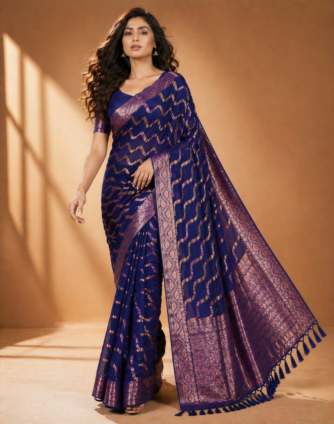 Royal Blue Heritage Woven Saree