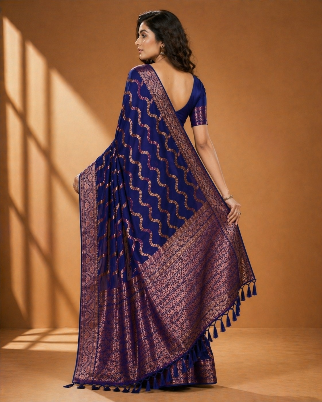 Royal Blue Heritage Woven Saree — alternate view