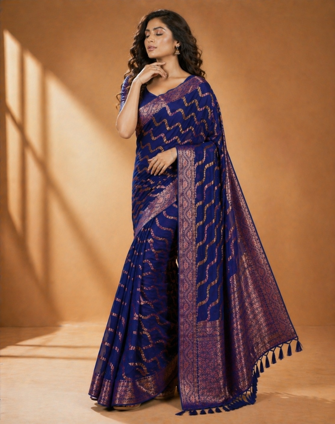 Royal Blue Heritage Woven Saree