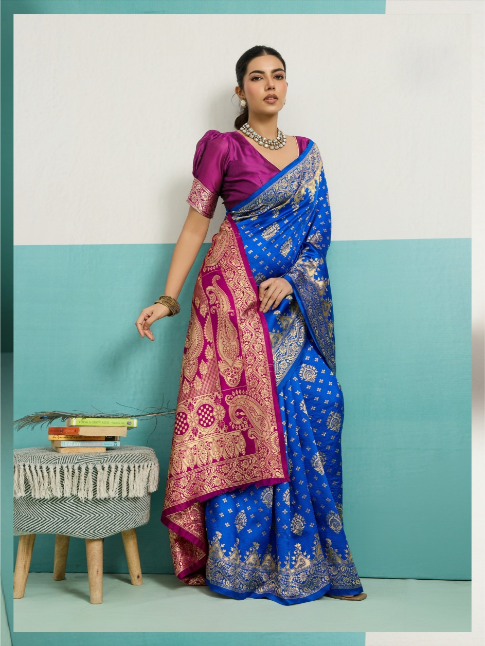 Royal Blue Jaal Banarasi Silk Saree