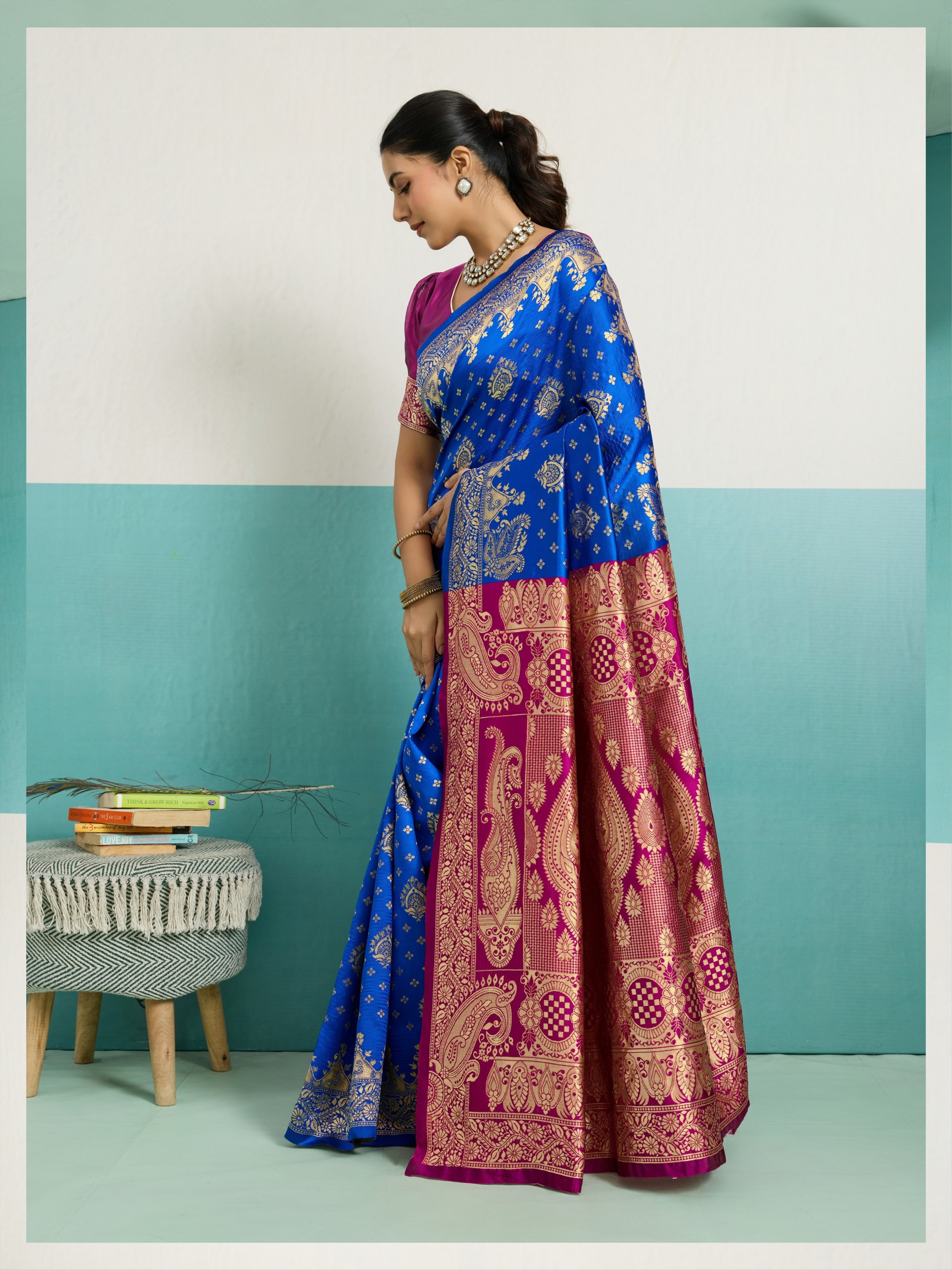 Royal Blue Jaal Banarasi Silk Saree — alternate view