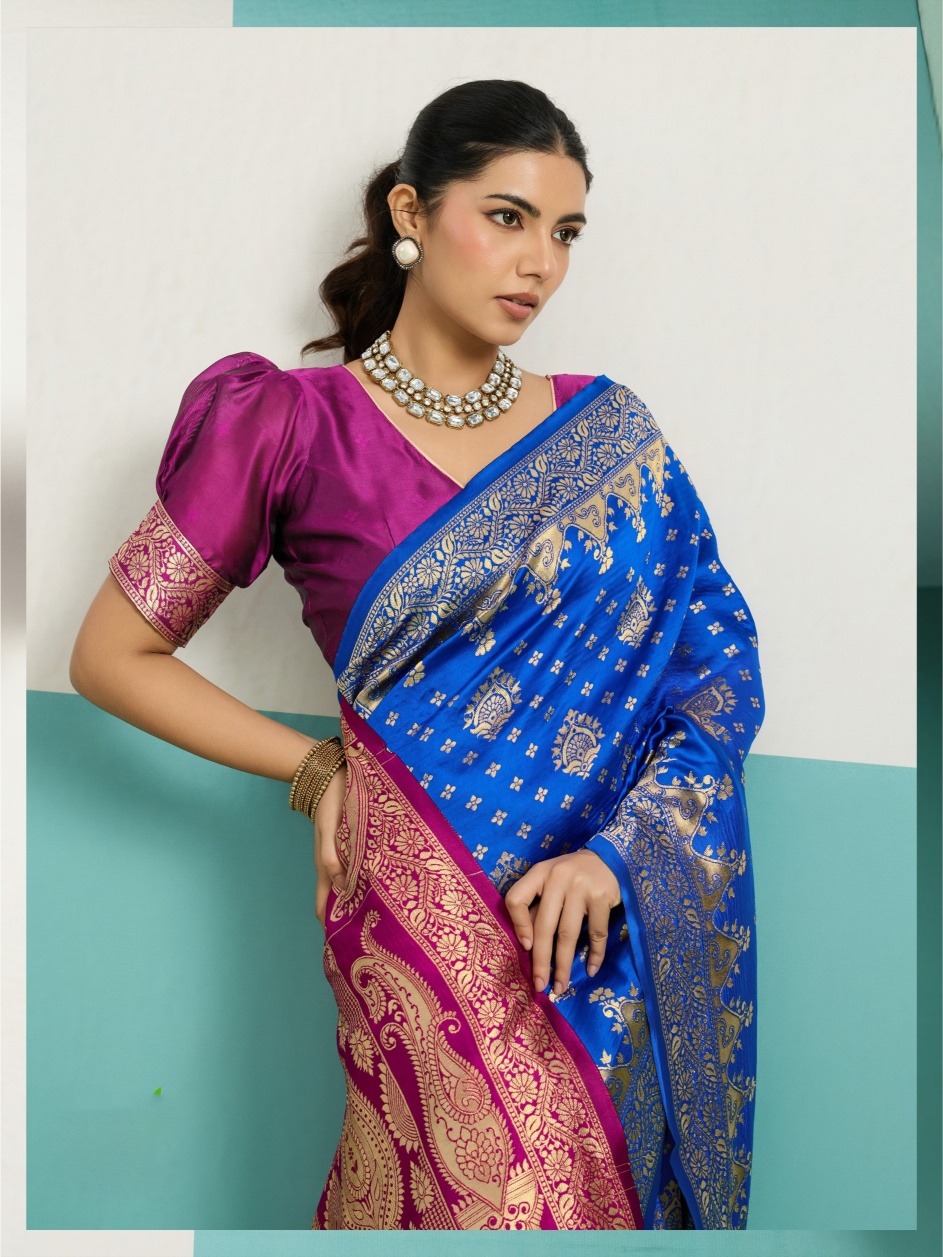 Royal Blue Jaal Banarasi Silk Saree