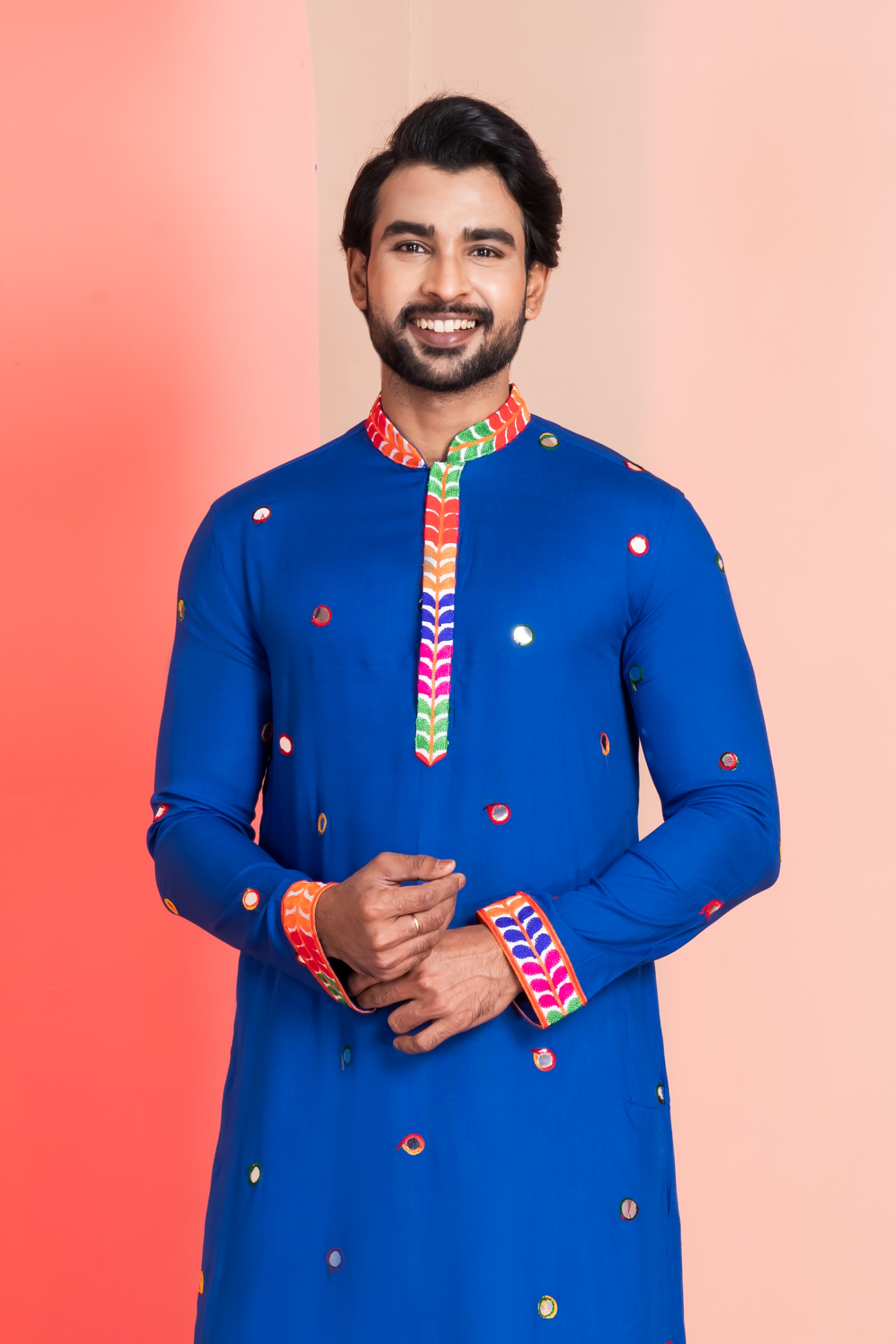 Royal Blue Lace Embroidery Rayon Kurta Pyjama