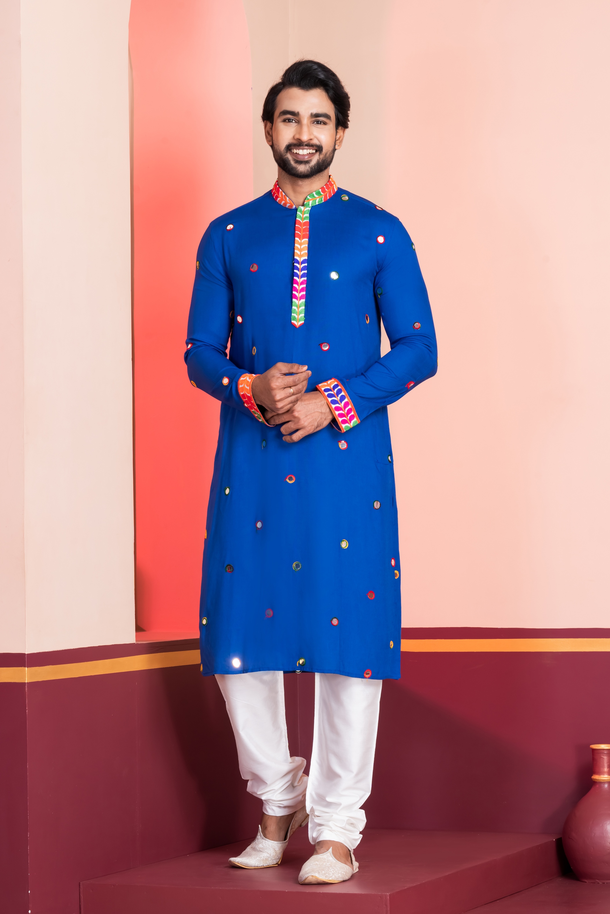 Royal Blue Mirror Rayon Kurta
