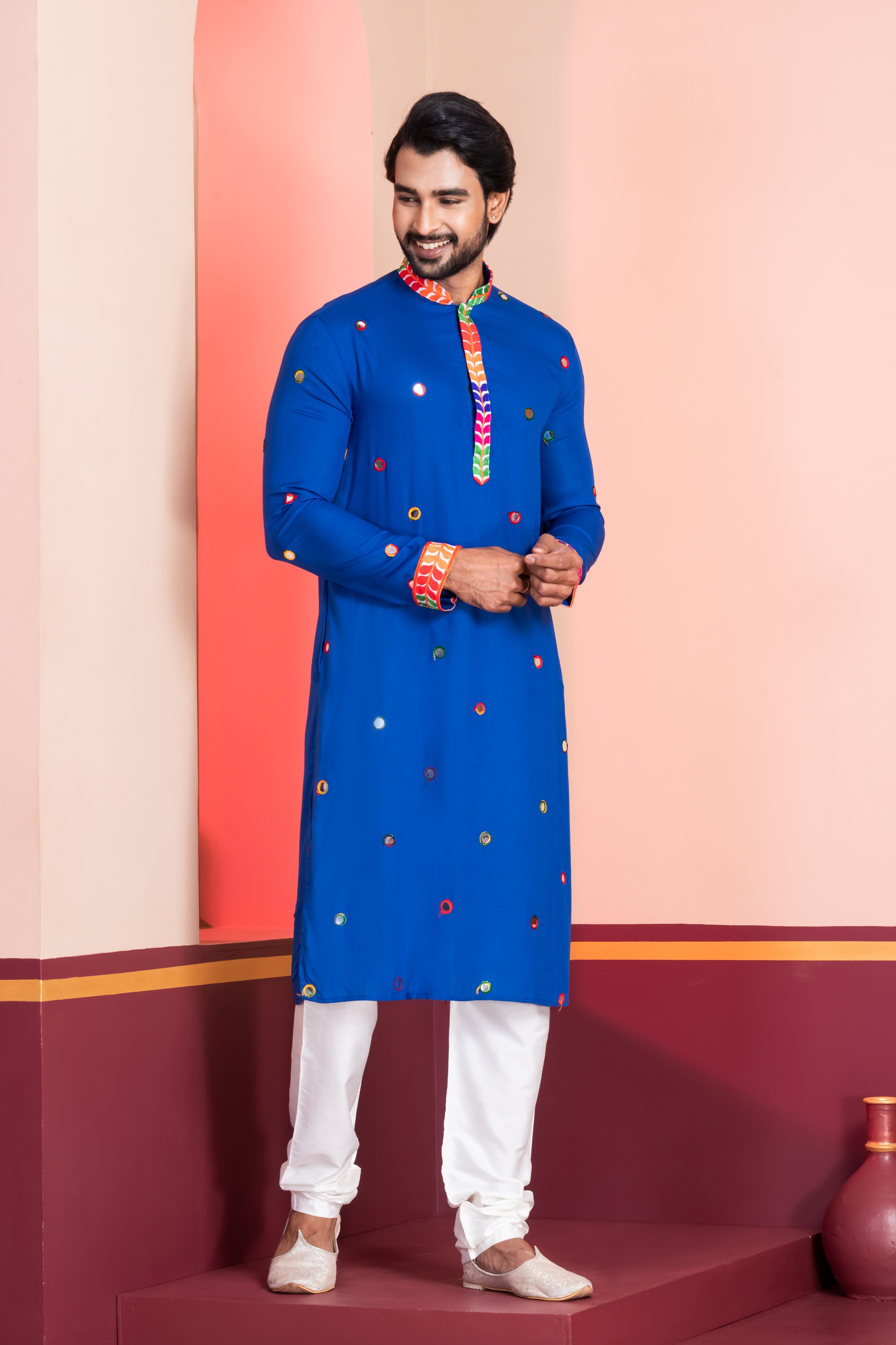 Royal Blue Mirror Rayon Kurta