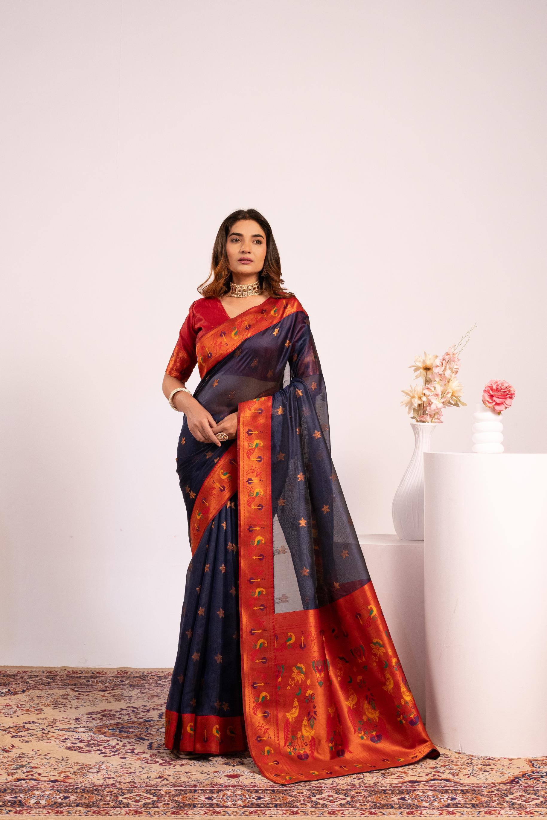 Royal Blue Paithani Tissue Silk Saree