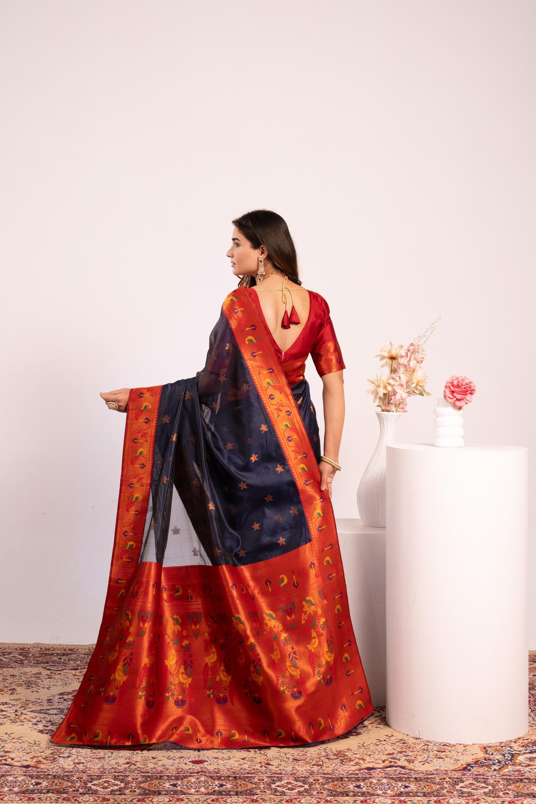 Royal Blue Paithani Tissue Silk Saree — alternate view