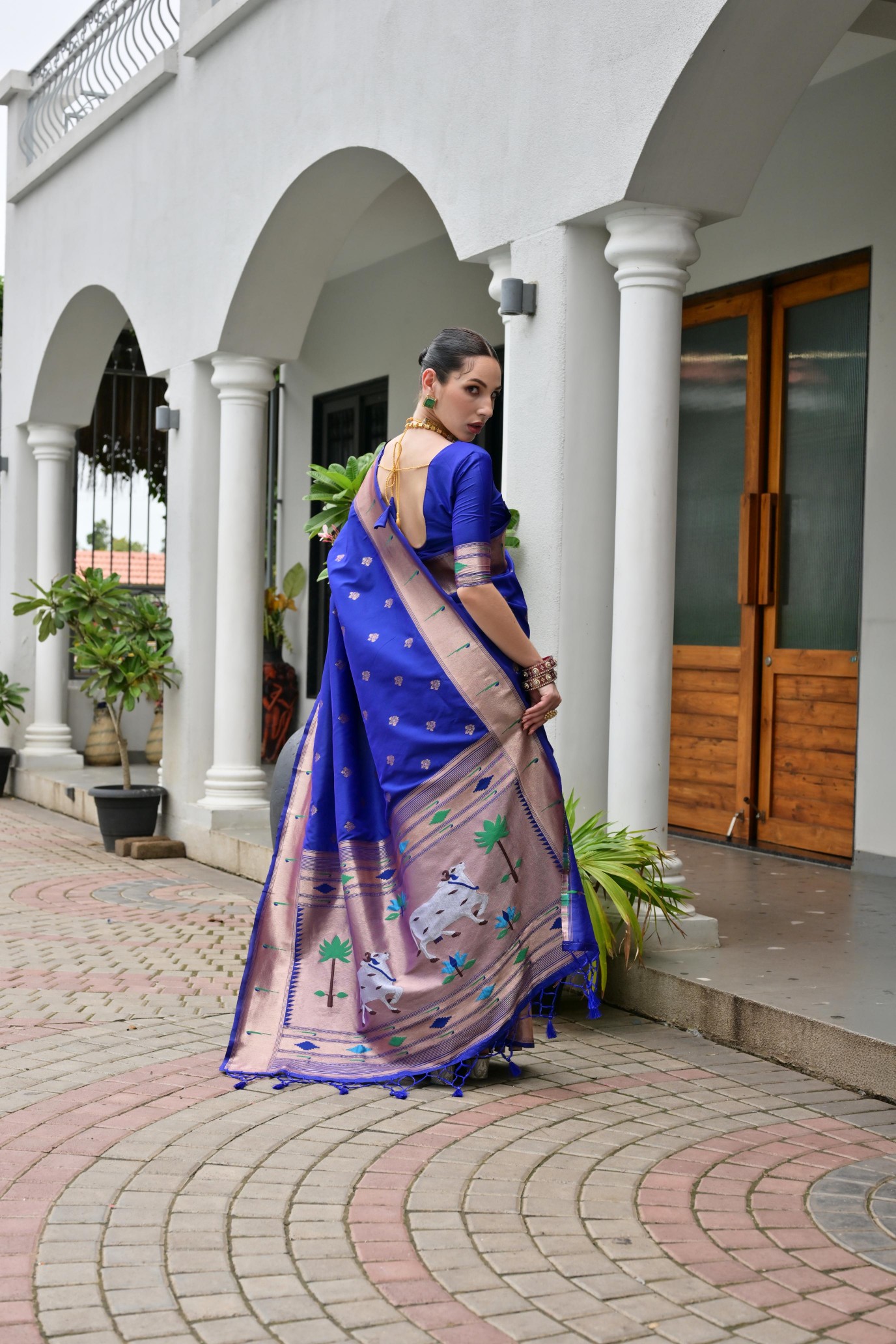 Royal Blue Paithani Woven Designer Banarasi Silk Saree — alternate view