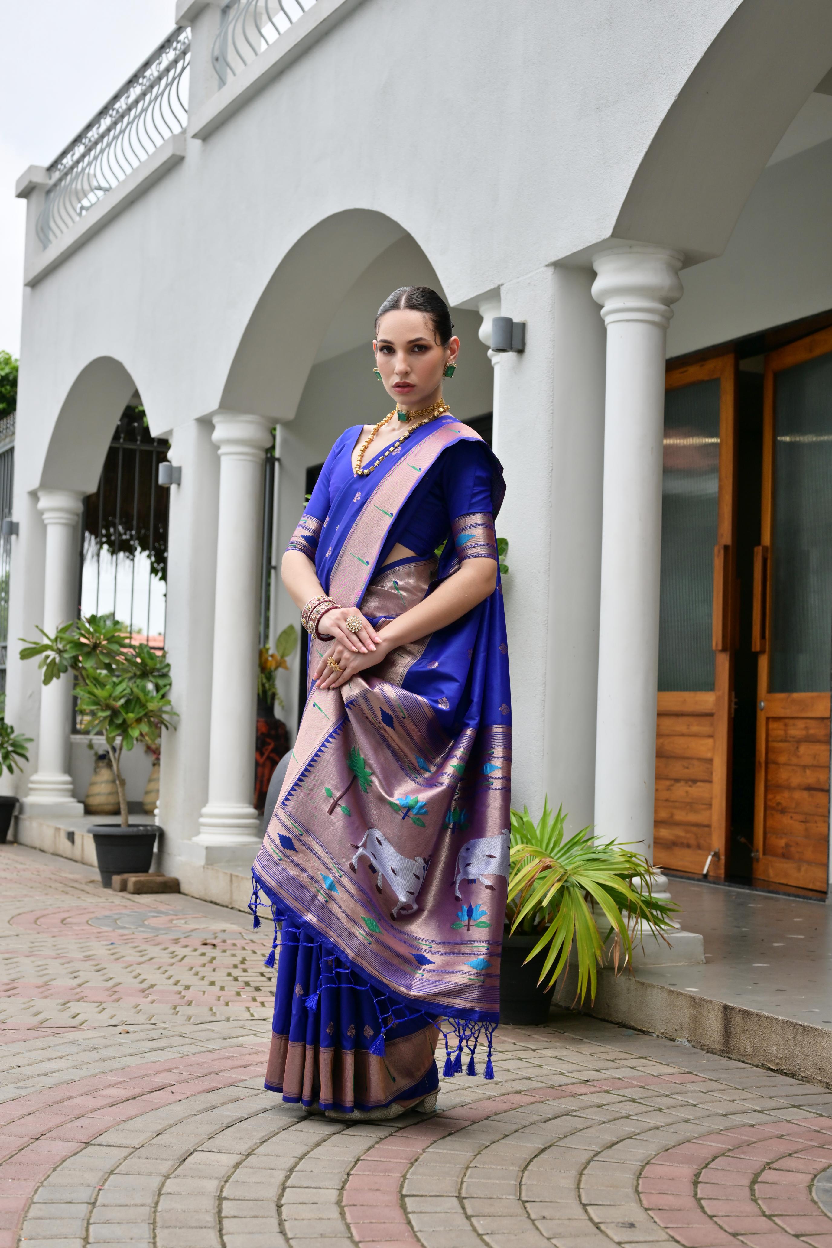 Royal Blue Paithani Woven Designer Banarasi Silk Saree
