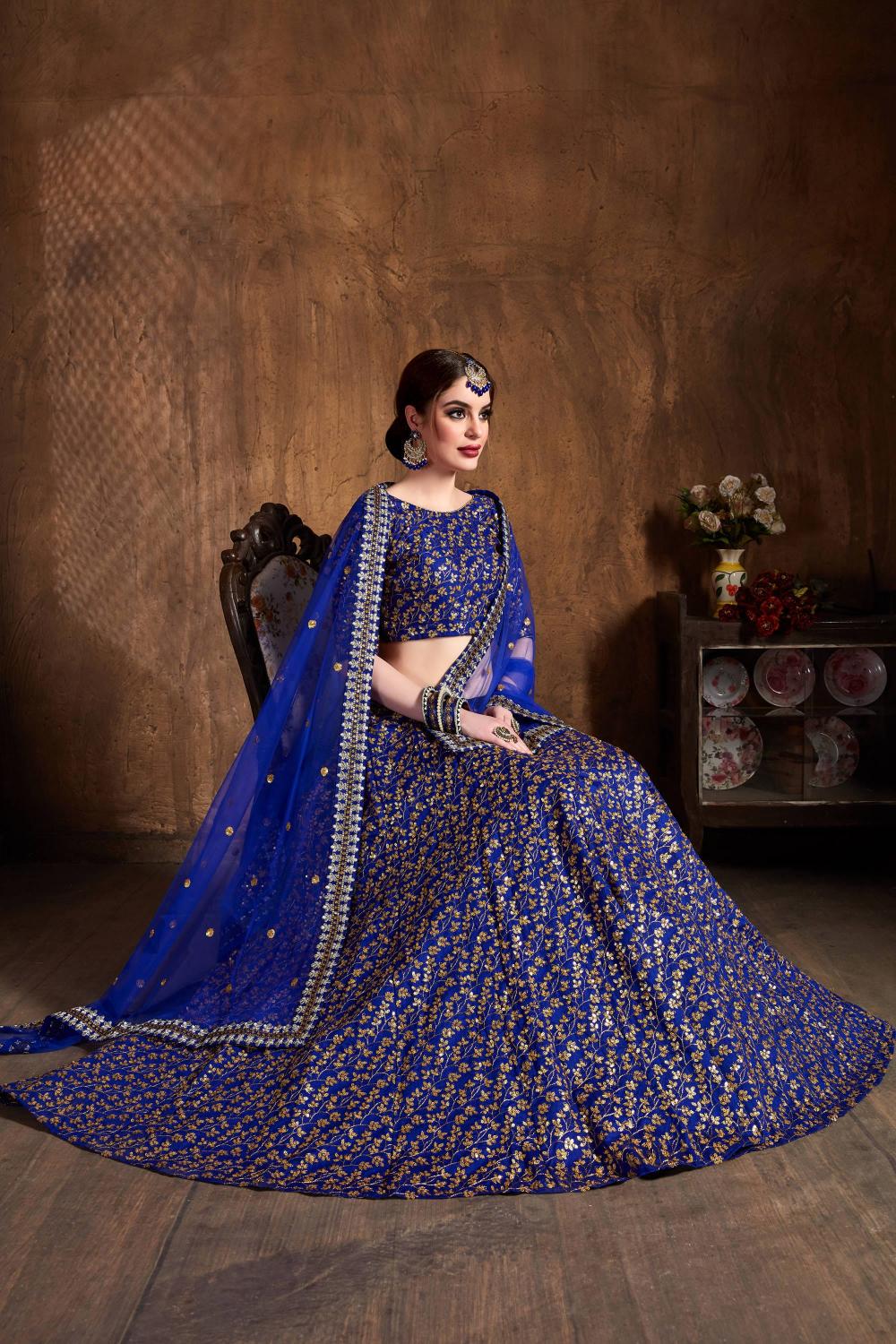Royal Blue Raw Silk Lehenga Choli