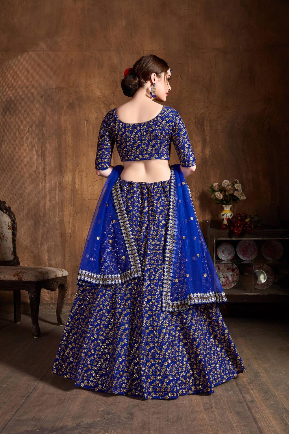 Royal Blue Raw Silk Lehenga Choli — alternate view