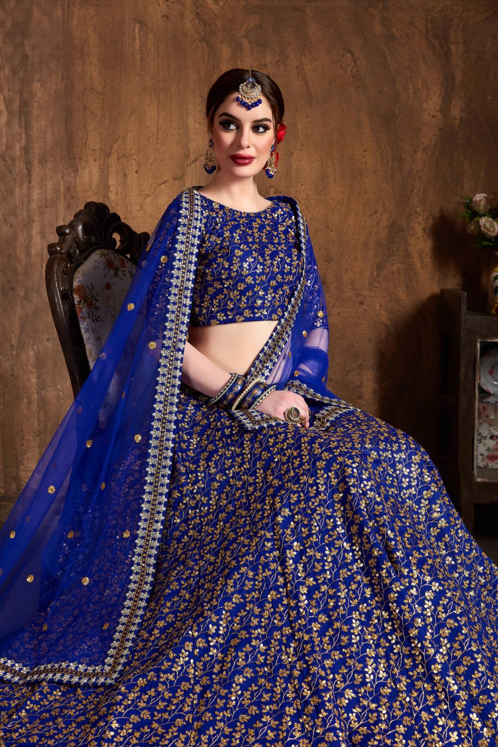 Royal Blue Raw Silk Lehenga Choli