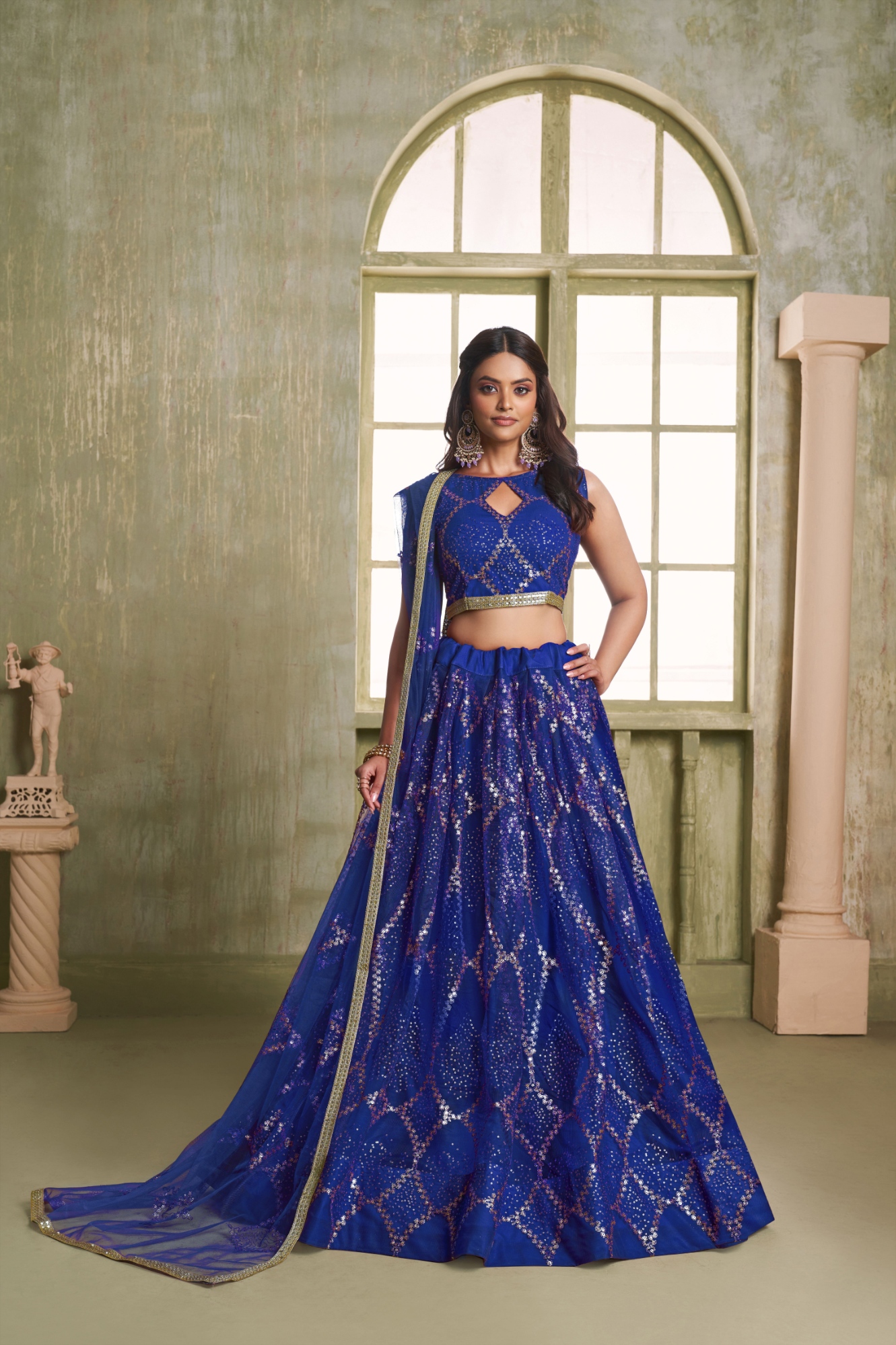 Royal Blue Sequins Embroidered Lehenga Choli