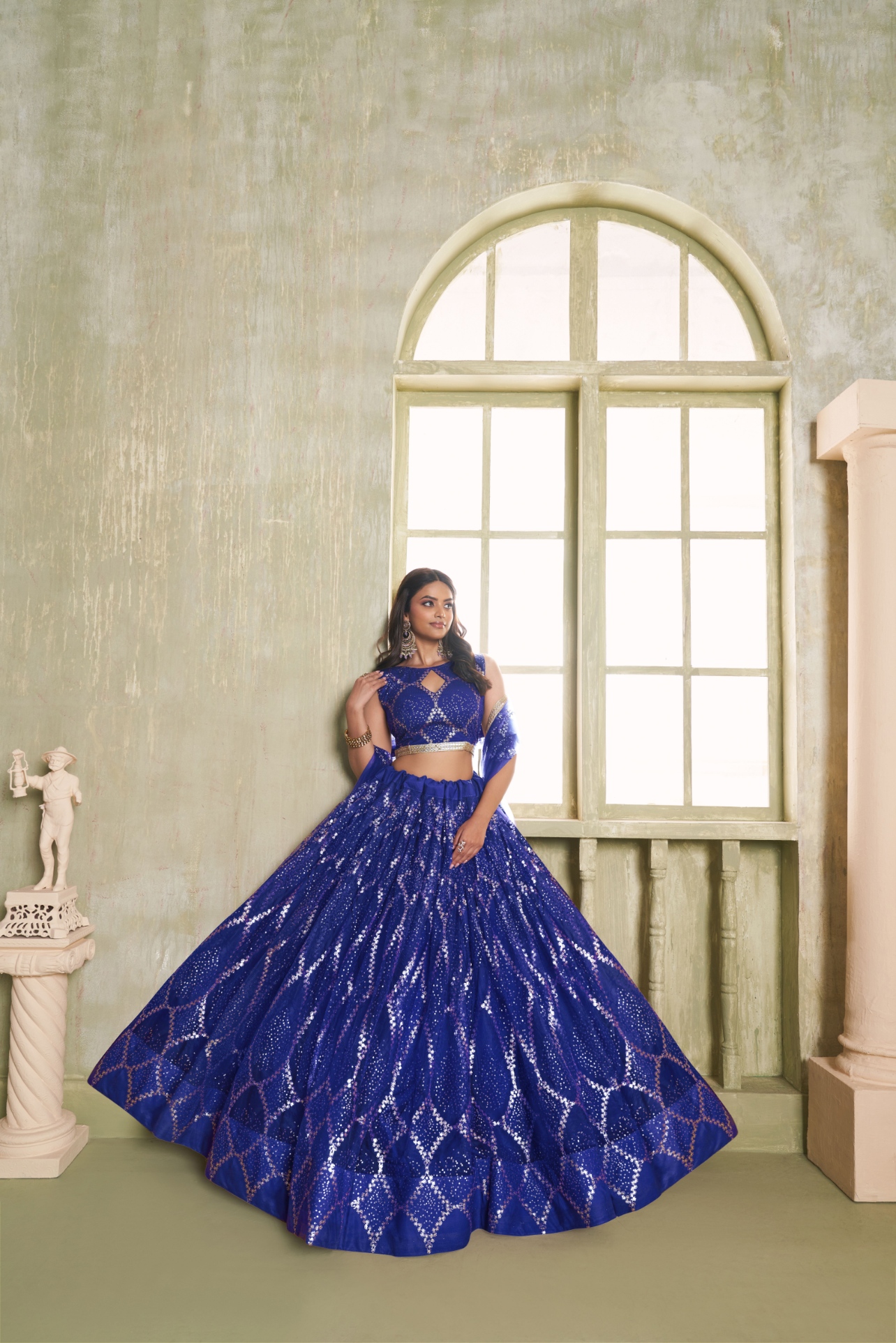 Royal Blue Sequins Embroidered Lehenga Choli