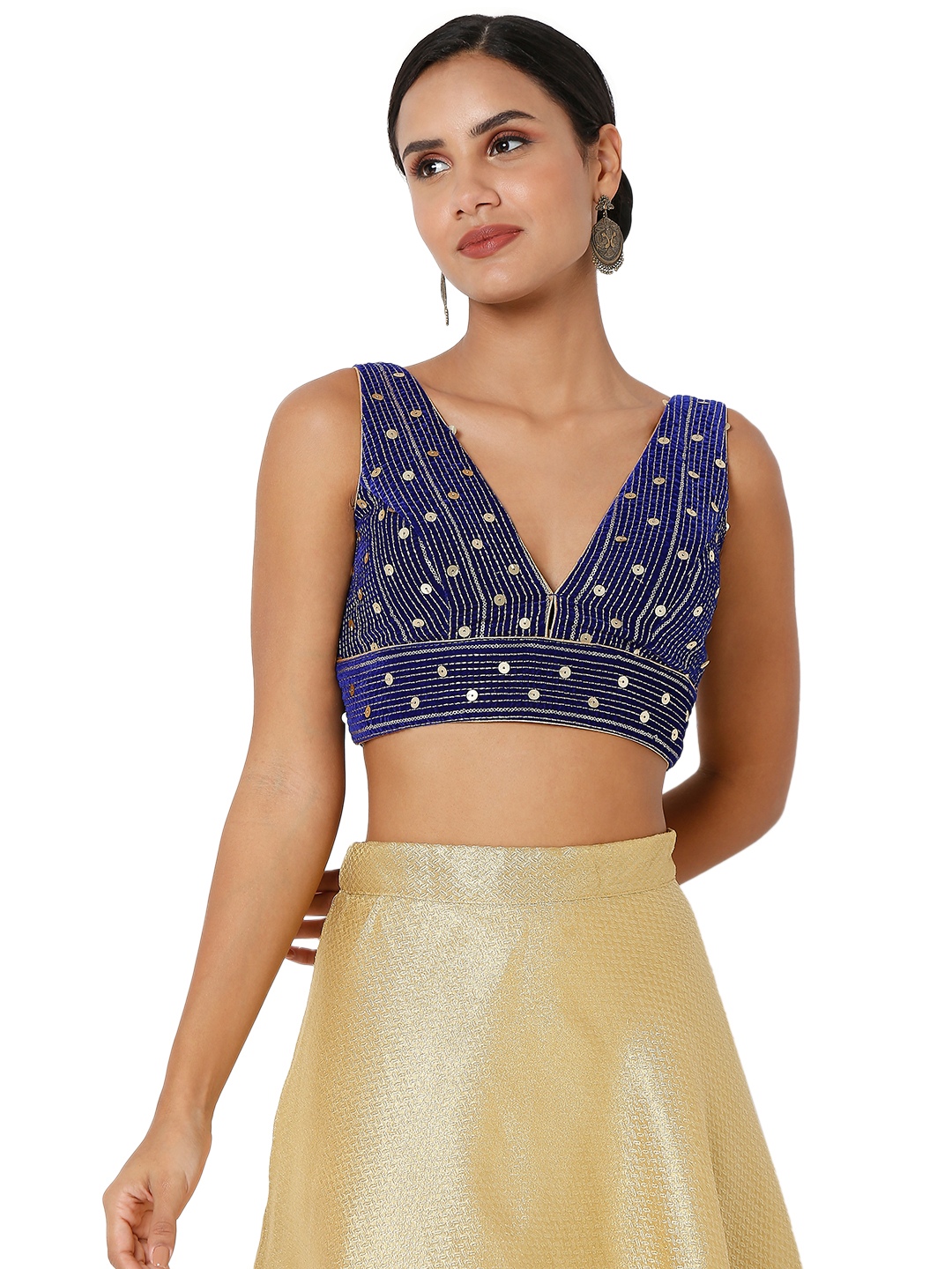 Royal Blue Sequins Velvet Designer Blouse