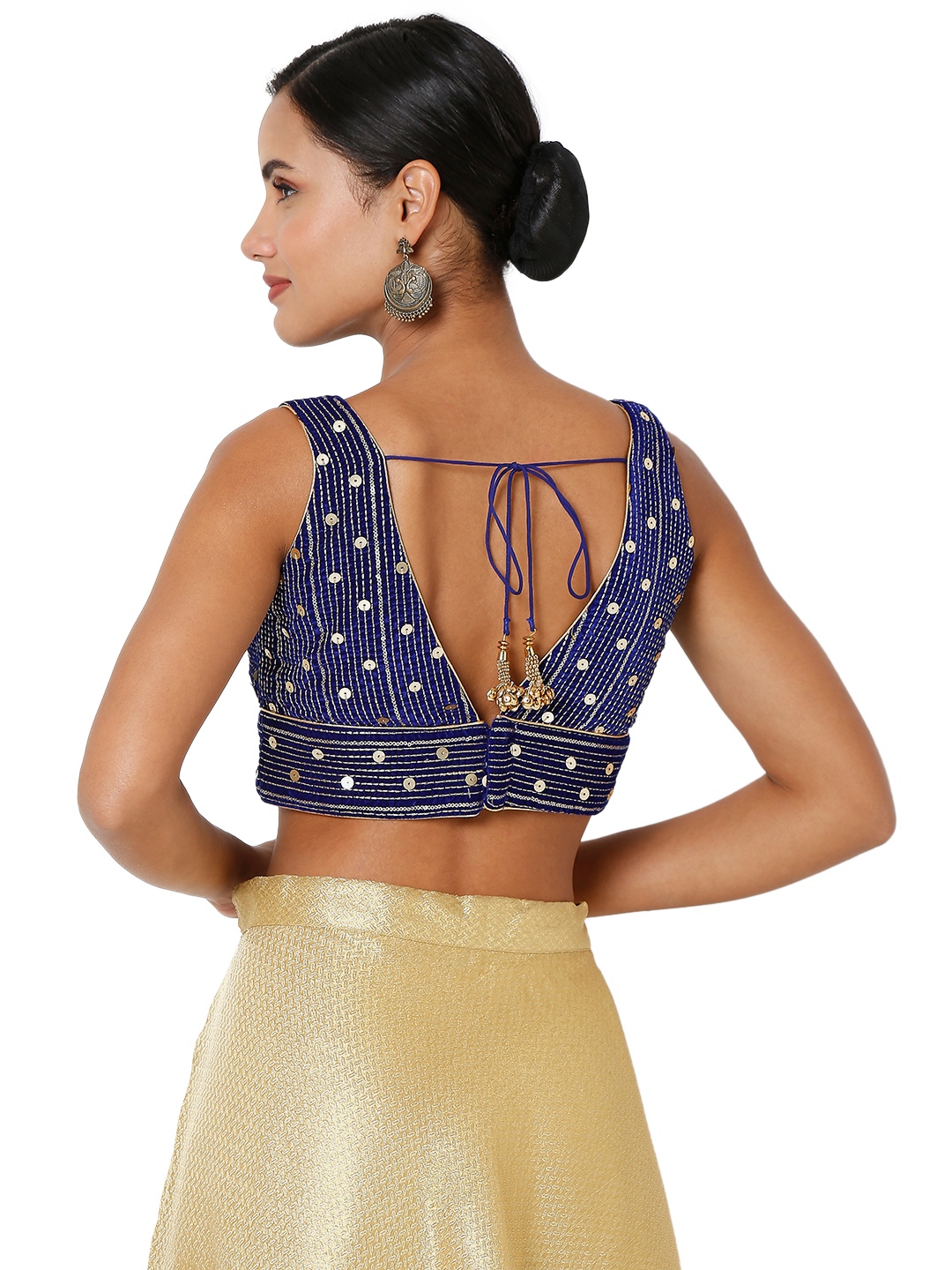 Royal Blue Sequins Velvet Designer Blouse — alternate view