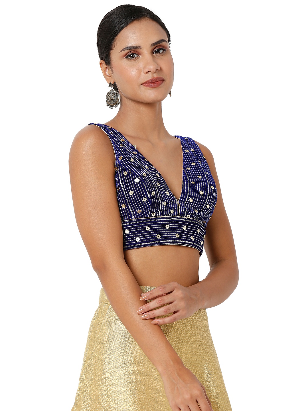Royal Blue Sequins Velvet Designer Blouse