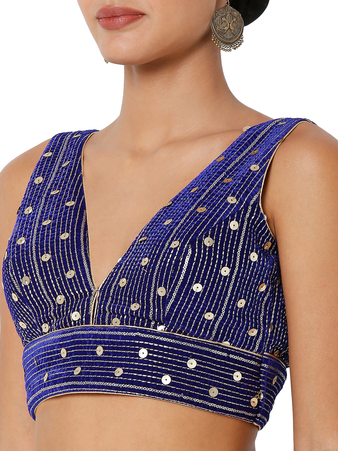 Royal Blue Sequins Velvet Designer Blouse