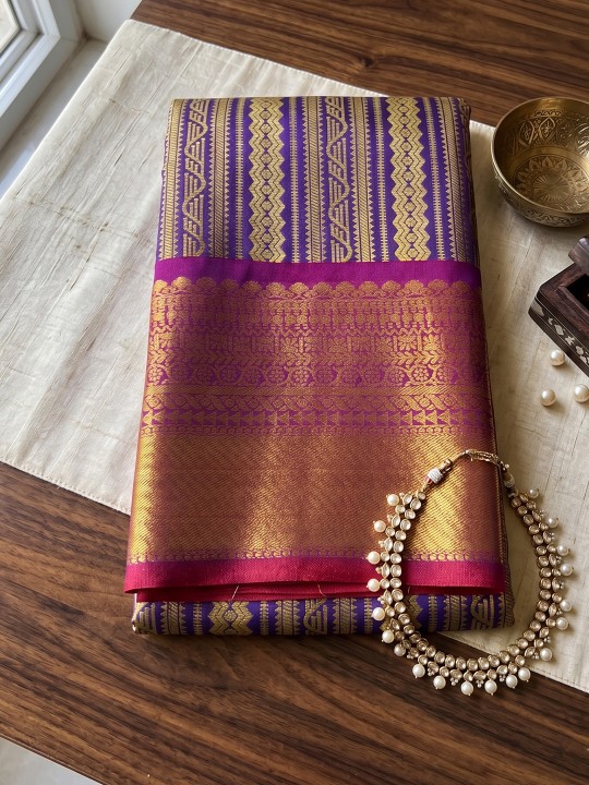 Royal Blue Striped Zari Work Kanjivaram Silk Saree