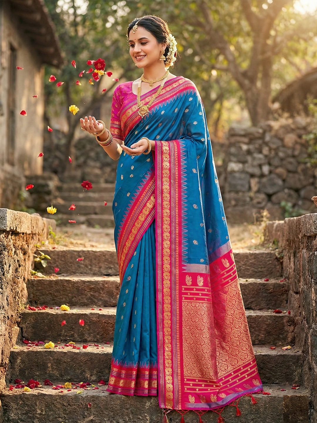 Royal Blue Traditional Jacquard Soft Silk Saree