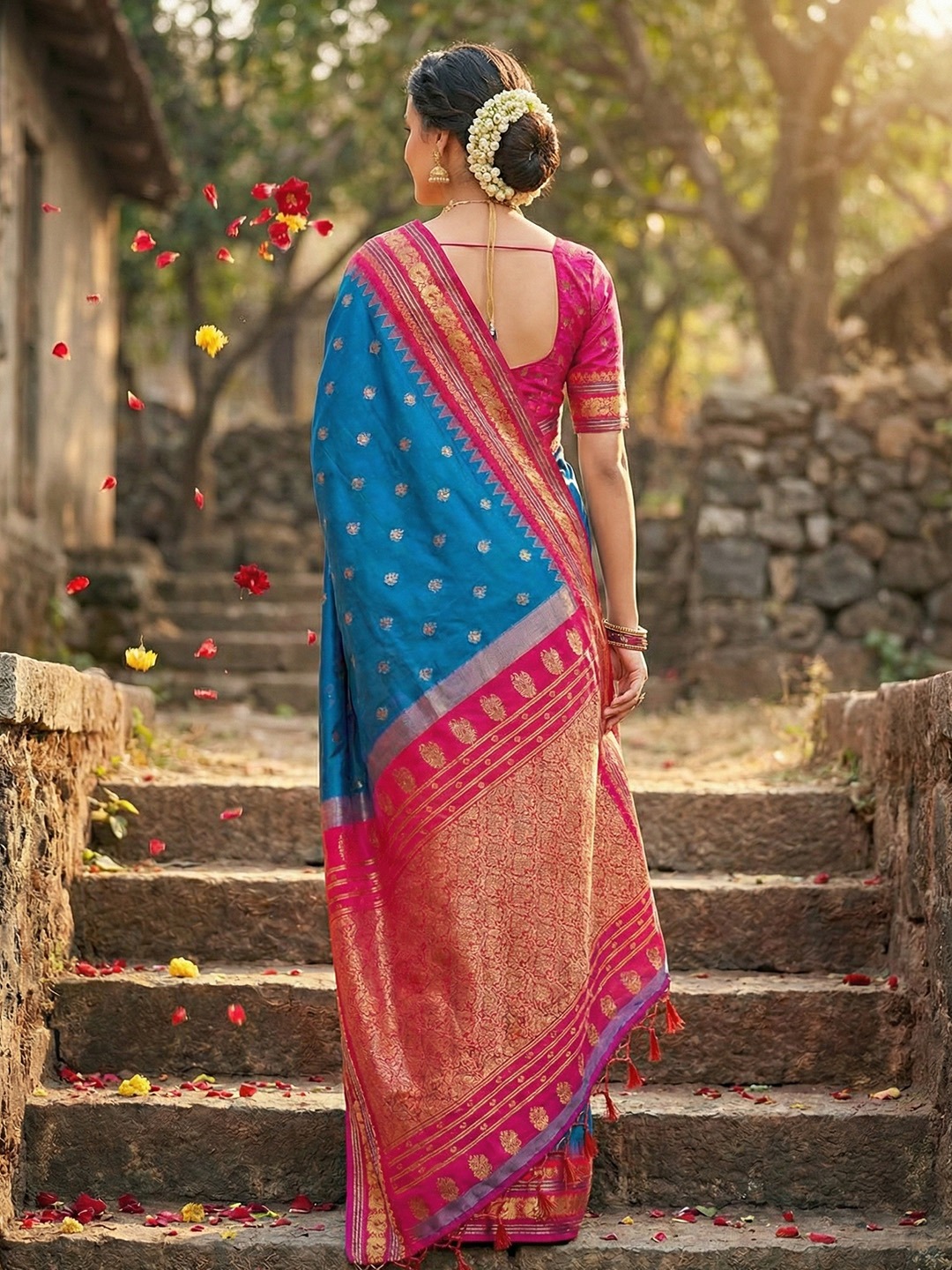 Royal Blue Traditional Jacquard Soft Silk Saree — alternate view