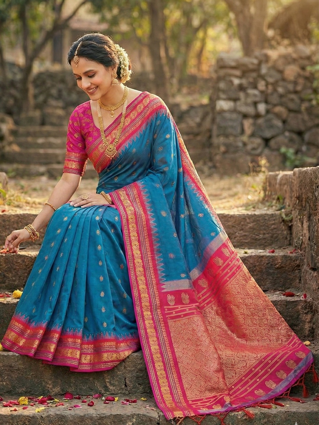 Royal Blue Traditional Jacquard Soft Silk Saree