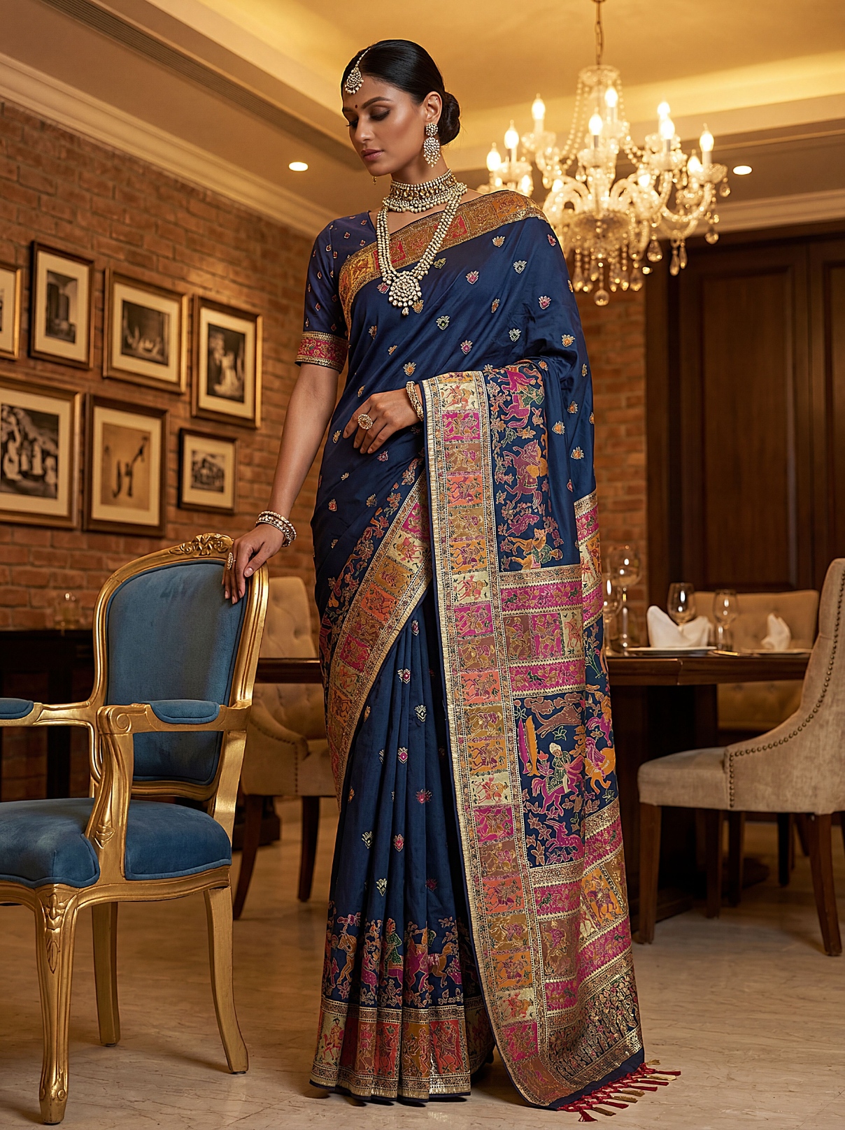 Royal Blue Virana Silk Designer Saree