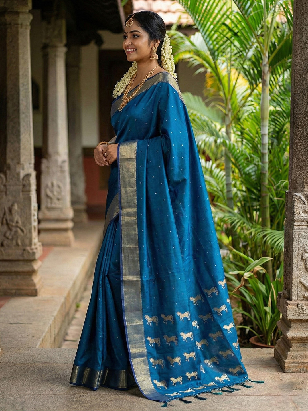 Royal Blue Woven Zari Designer Soft Silk Saree — alternate view