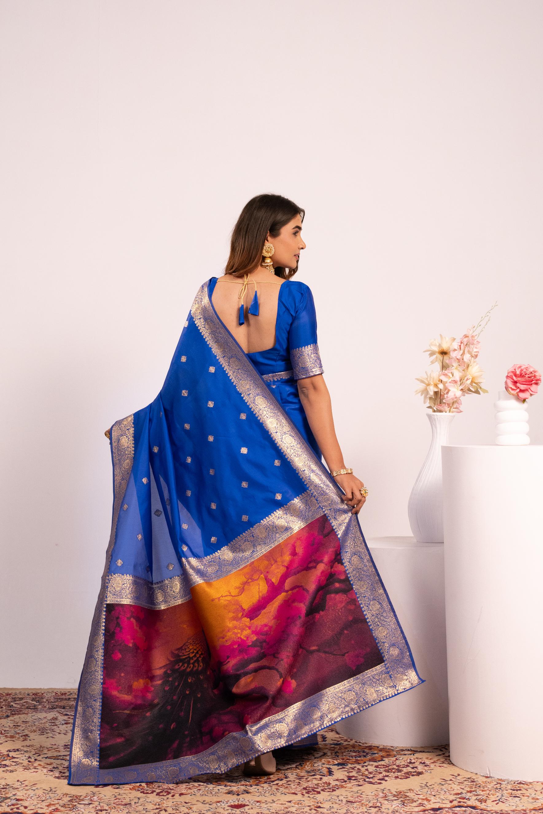 Royal Blue Zari Resham Designer Banarasi Silk Saree — alternate view