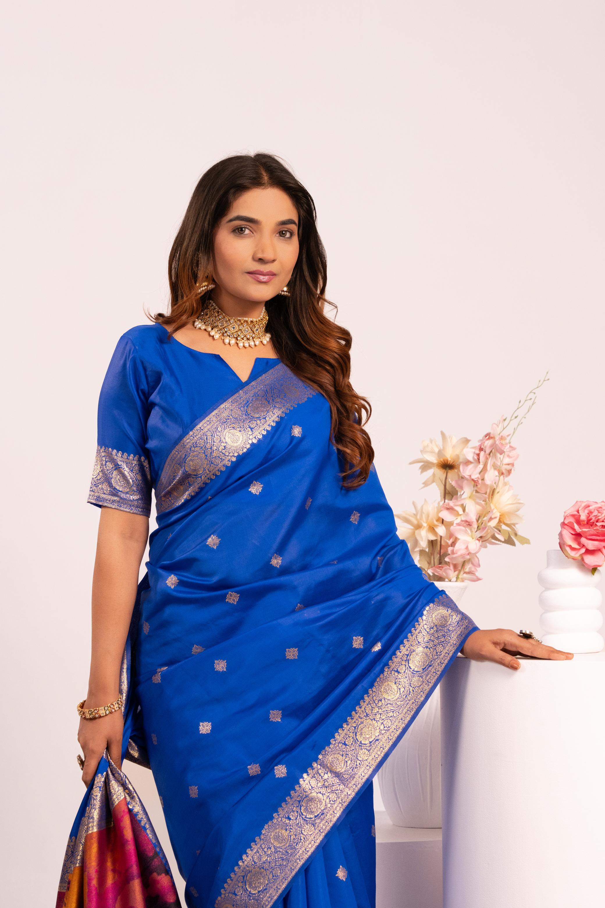 Royal Blue Zari Resham Designer Banarasi Silk Saree