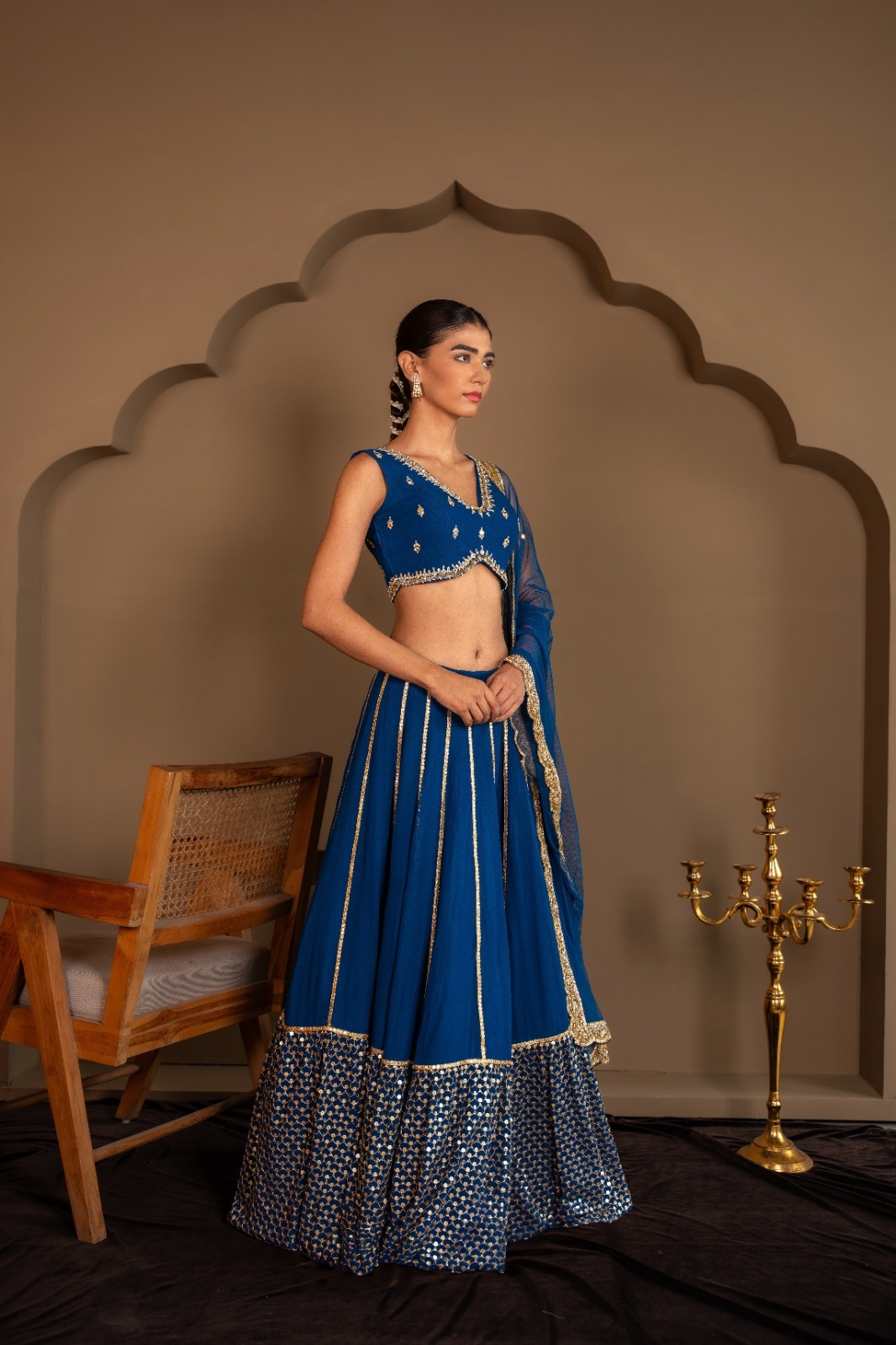 Royal Blue Zari Sequins Faux Georgette Lehenga Choli