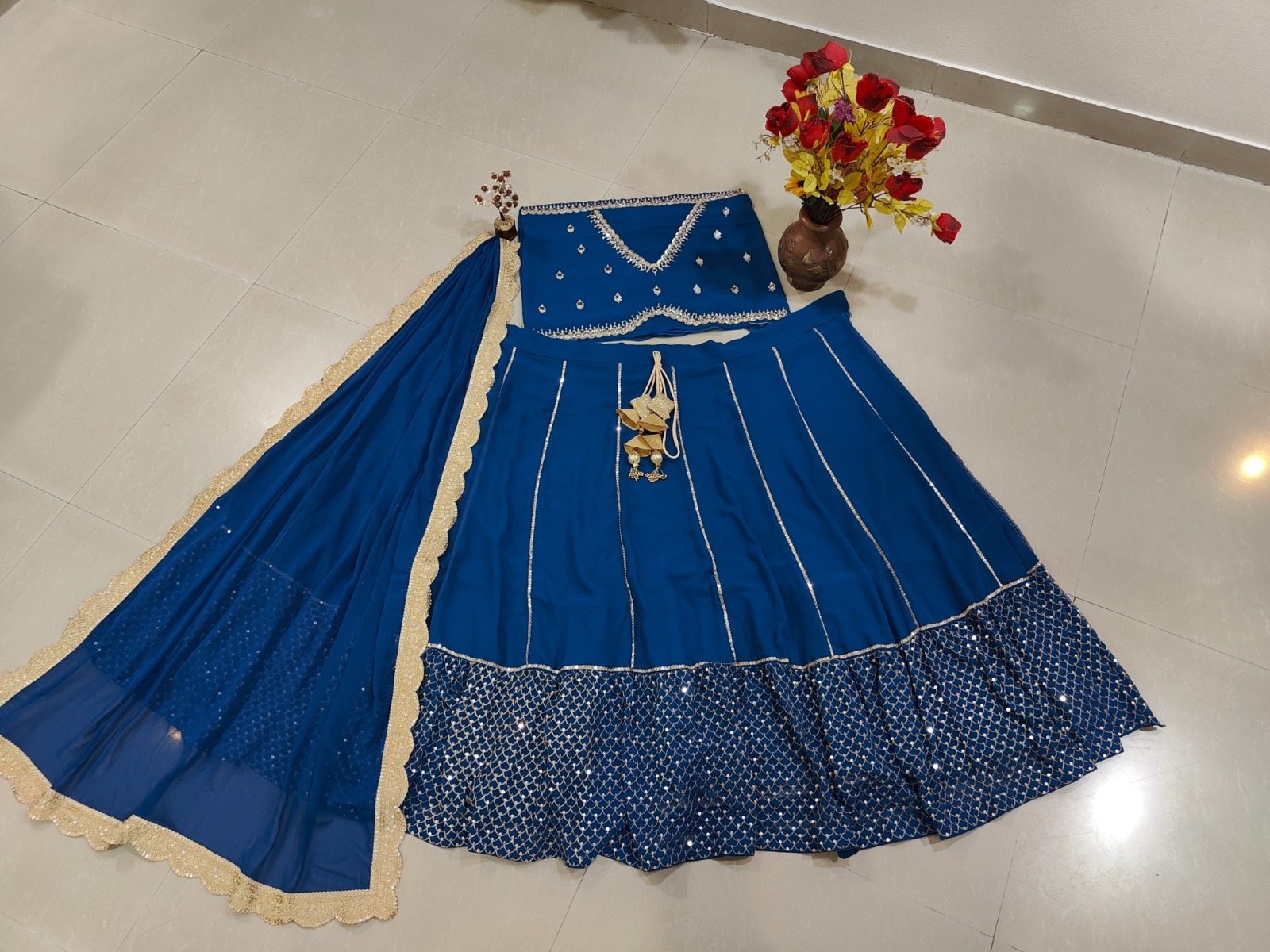 Royal Blue Zari Sequins Faux Georgette Lehenga Choli