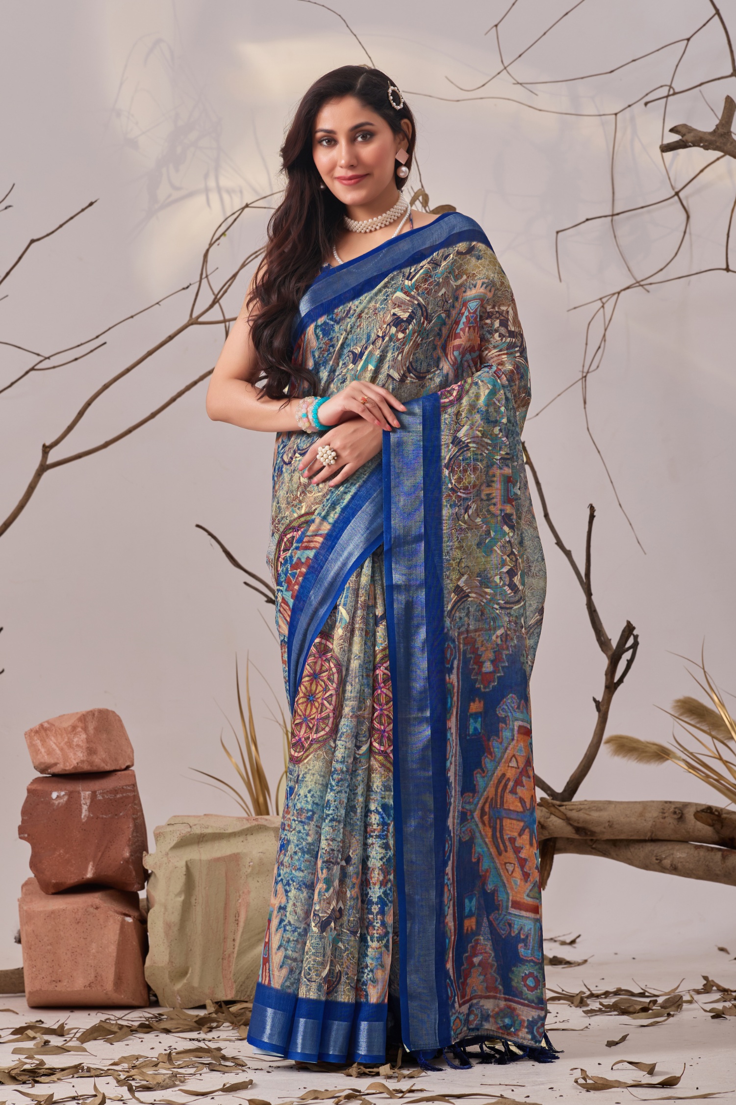 Royal Mosaic Linen Saree