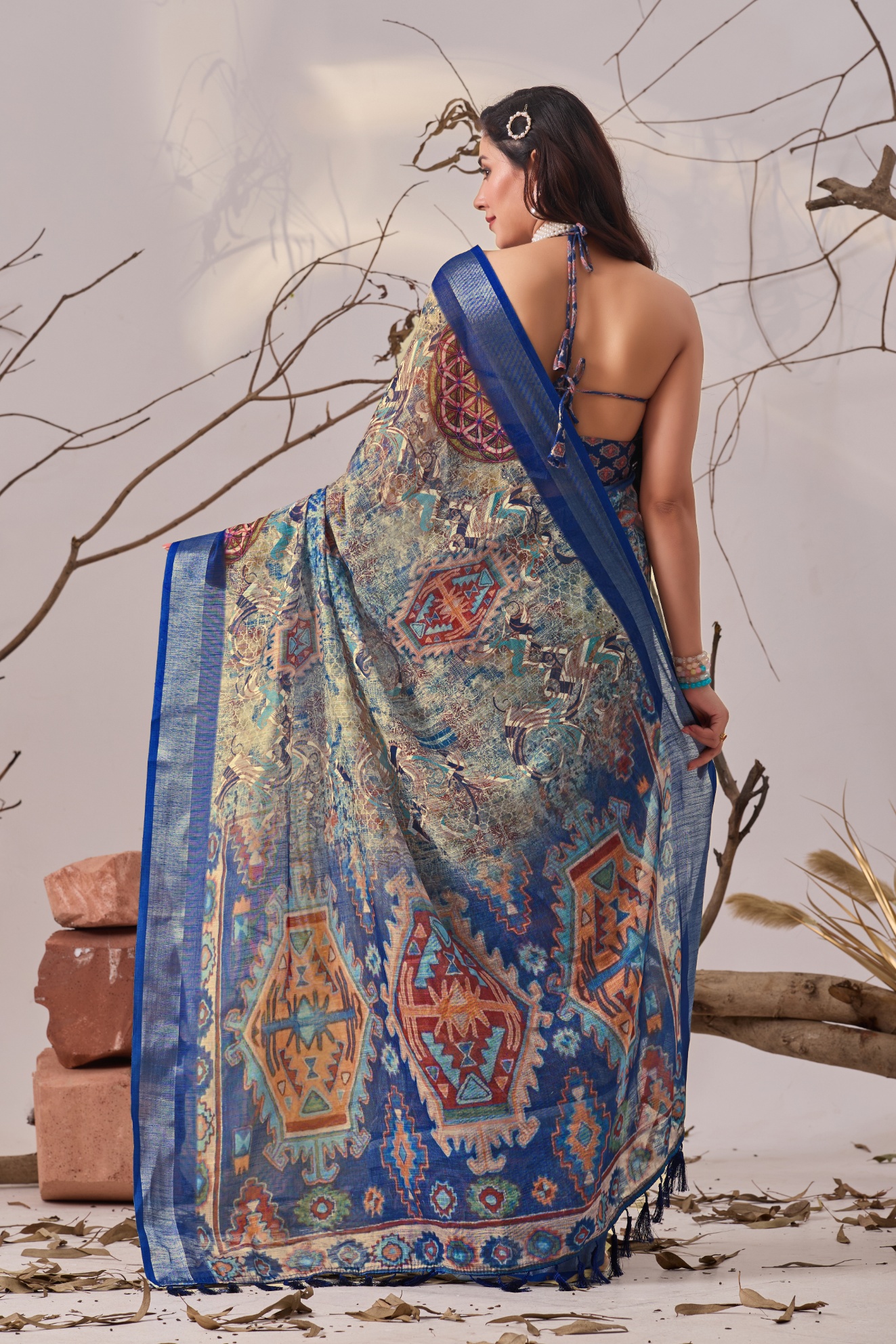 Royal Mosaic Linen Saree — alternate view