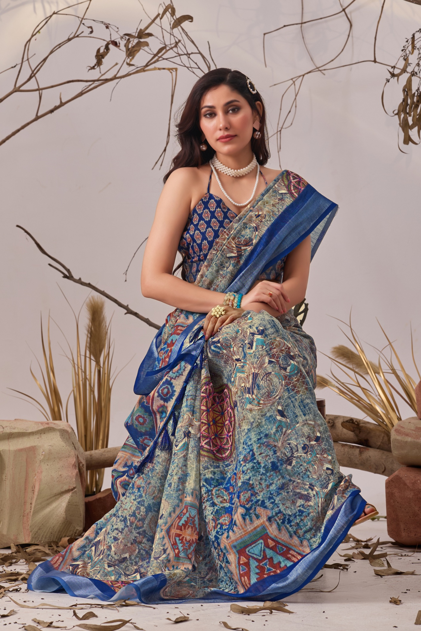 Royal Mosaic Linen Saree