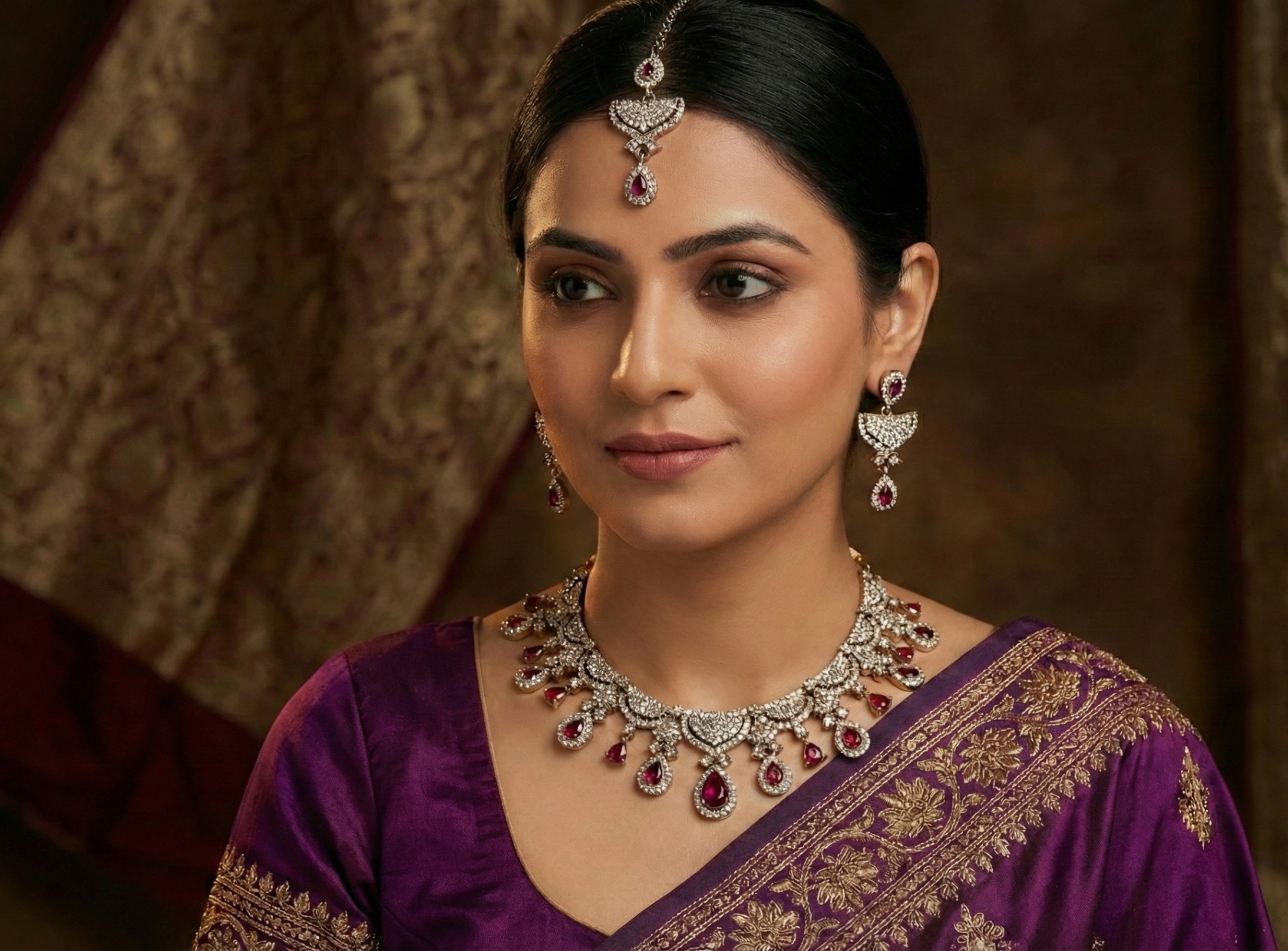 Royal Purple American Diamond Necklace Set