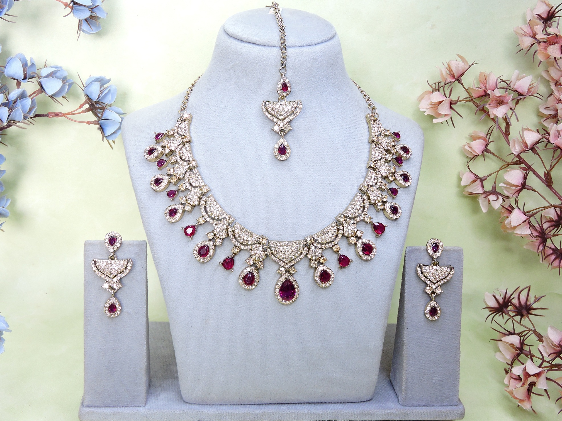 Royal Purple American Diamond Necklace Set — alternate view
