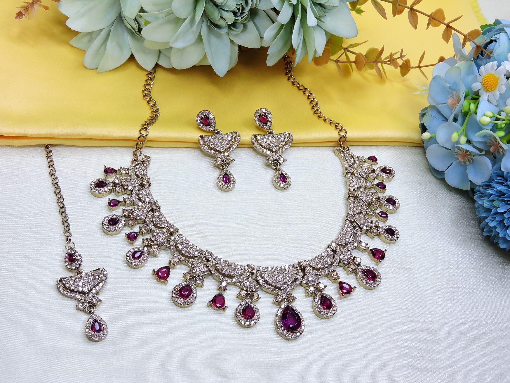 Royal Purple American Diamond Necklace Set