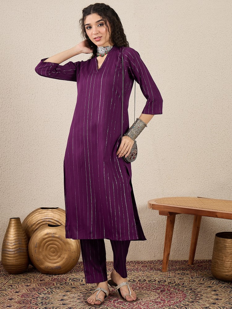 Royal Purple Cotton Silk Blend Kurta Set