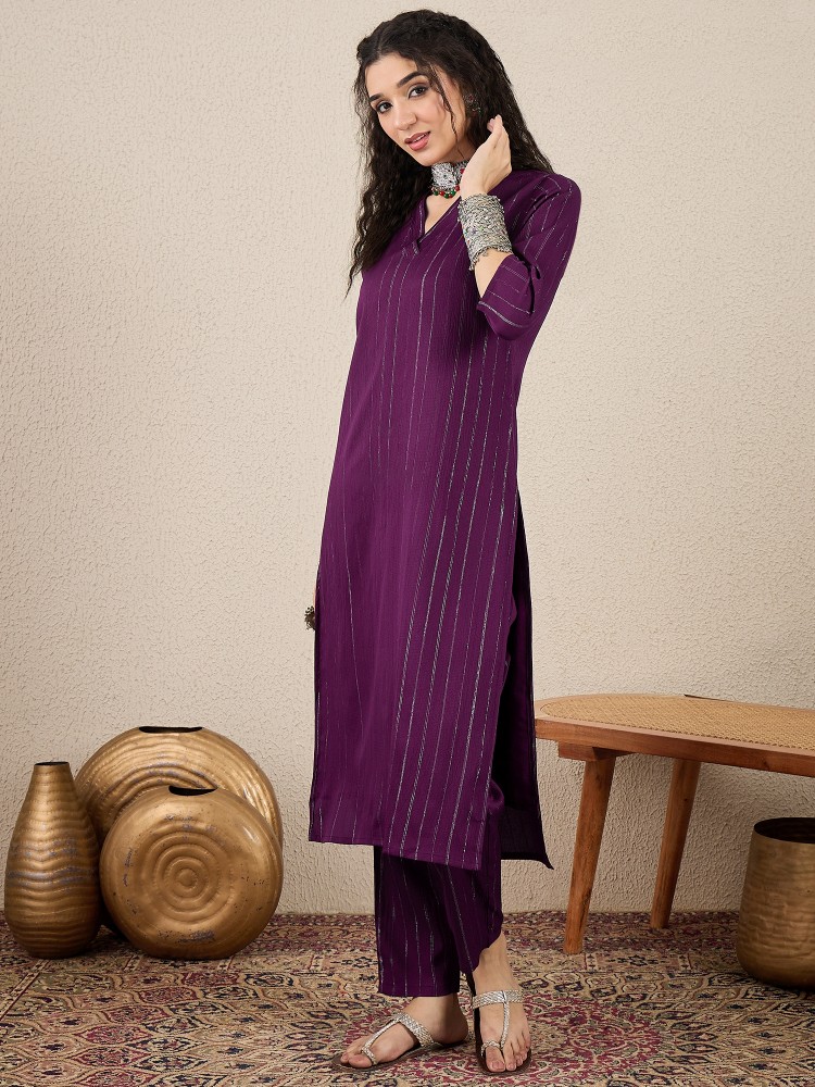 Royal Purple Cotton Silk Blend Kurta Set