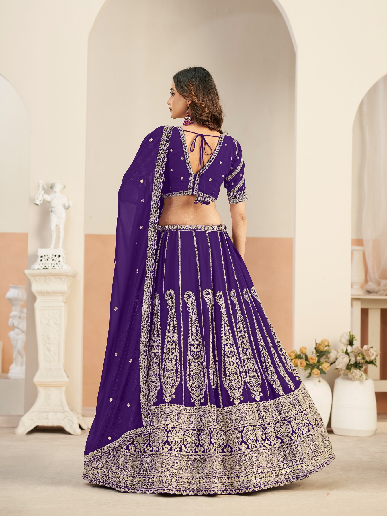 Royal Purple Embroidered Faux Georgette Wedding Lehenga Choli — alternate view
